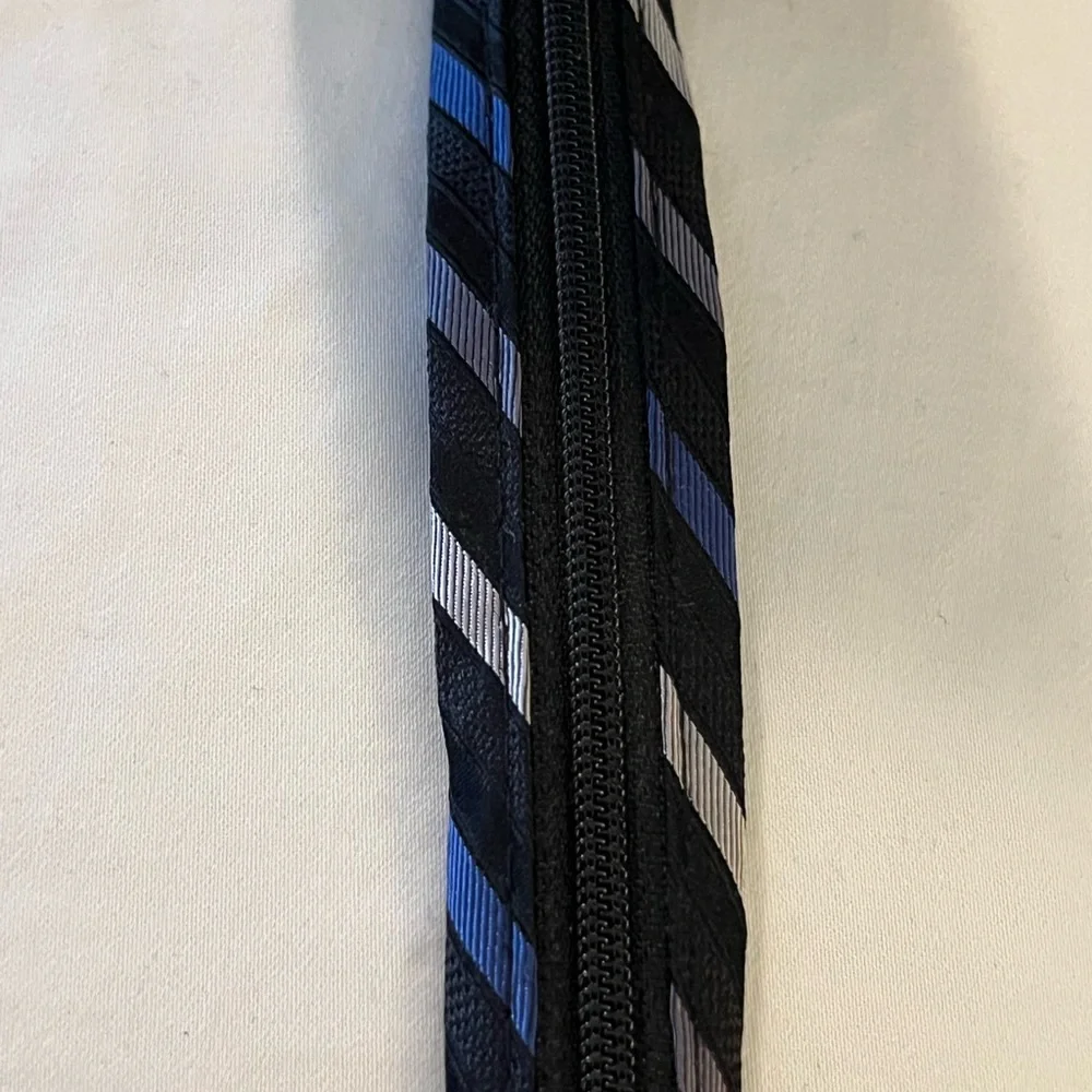 Calvin Klein Young Men's Black and Blue Striped Tie 100% Silk